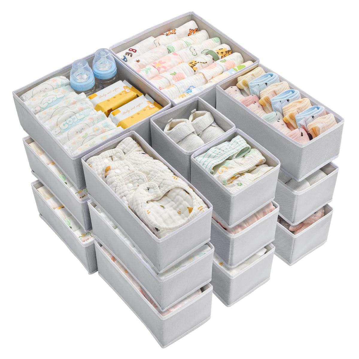 Vtopmart 12 Pack Baby Clothes Organizer, Foldable Fabric Drawer Bins, White