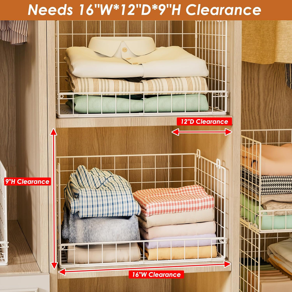 Yociyoga 5-Tier Stackable Closet Organizers and Storage Basket - Foldable Closet Shelf Organizer System, Space-Saving Clothes Storage Bins Drawer Organizer for Wardrobe, White (Patent 30022416)