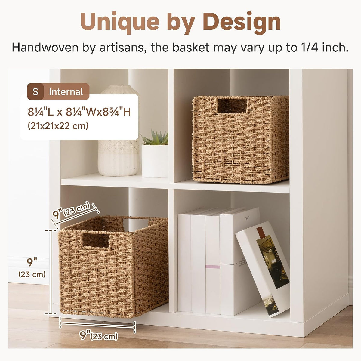 StorageWorks 9 inch Wicker Baskets for Storage, Square Baskets, Natural