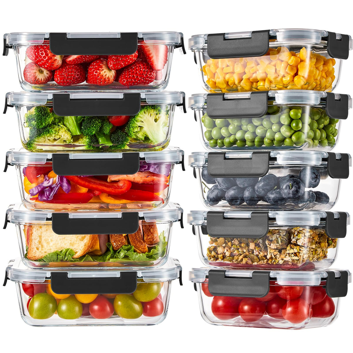 Liuruiyu Glass Food Storage Containers with Lids, 8 Pack Meal Prep Containers, Airtight Bento Boxes with Leak Proof Locking for Microwave, Oven, Freezer and Dishwasher, BPA Free（5oz to 36oz）