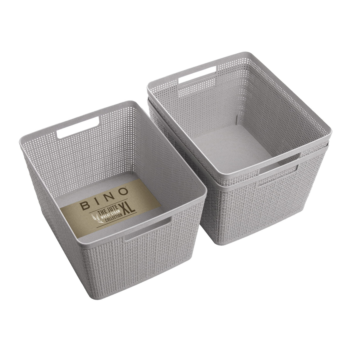 BINO Woven Plastic Basket | Large (Natural), 3-Pack | THE JUTE COLLECTION | Home Organization, Space-Saving Storage, Stylish Design | Plastic Storage Basket