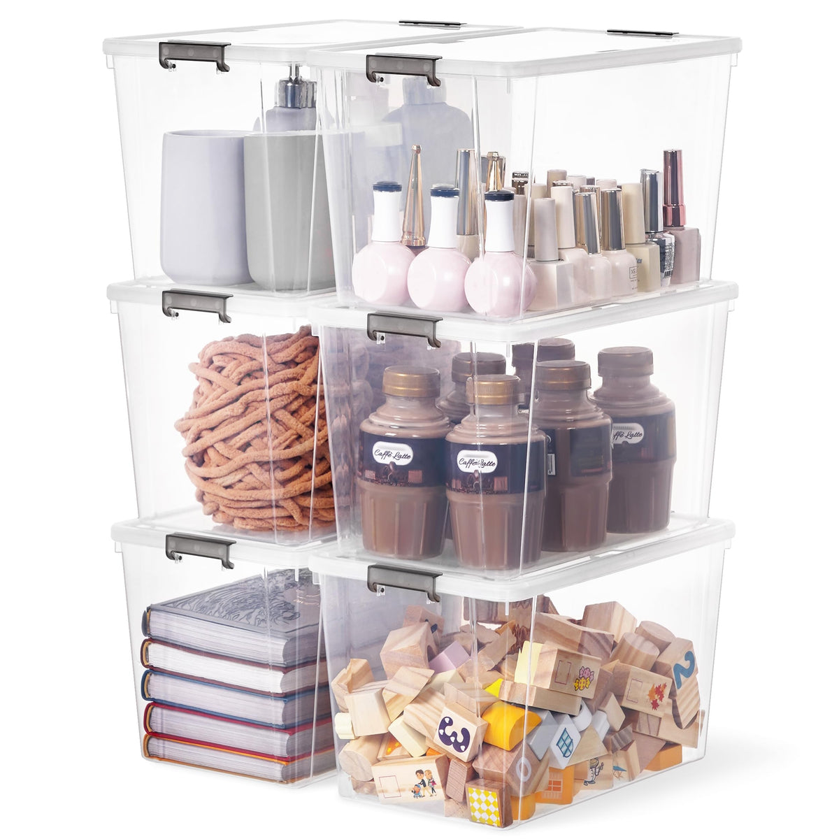 Citylife 10Packs 1.3Qt Small Storage Bins with Lids,Stackable Clear