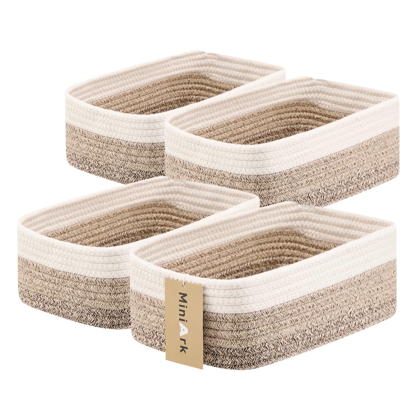MiniArk Small Storage Baskets for Organizing | Closet Organizer Bins | Shelf Toy Basket | Woven Rope Baskets | Cube Decorative Box | Shallow Basket | L11.5xW7.5xH4.7| Brown