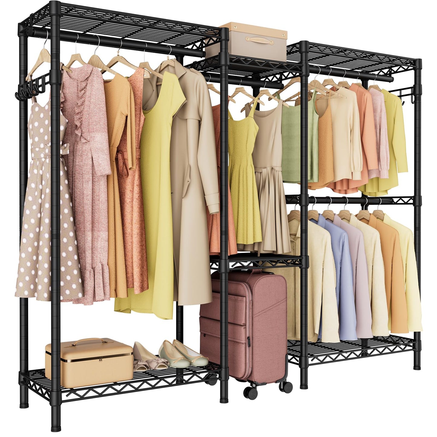 Golpart Heavy Duty Clothes Rack Metal Wardrobe with Adjustable Wire Shelves