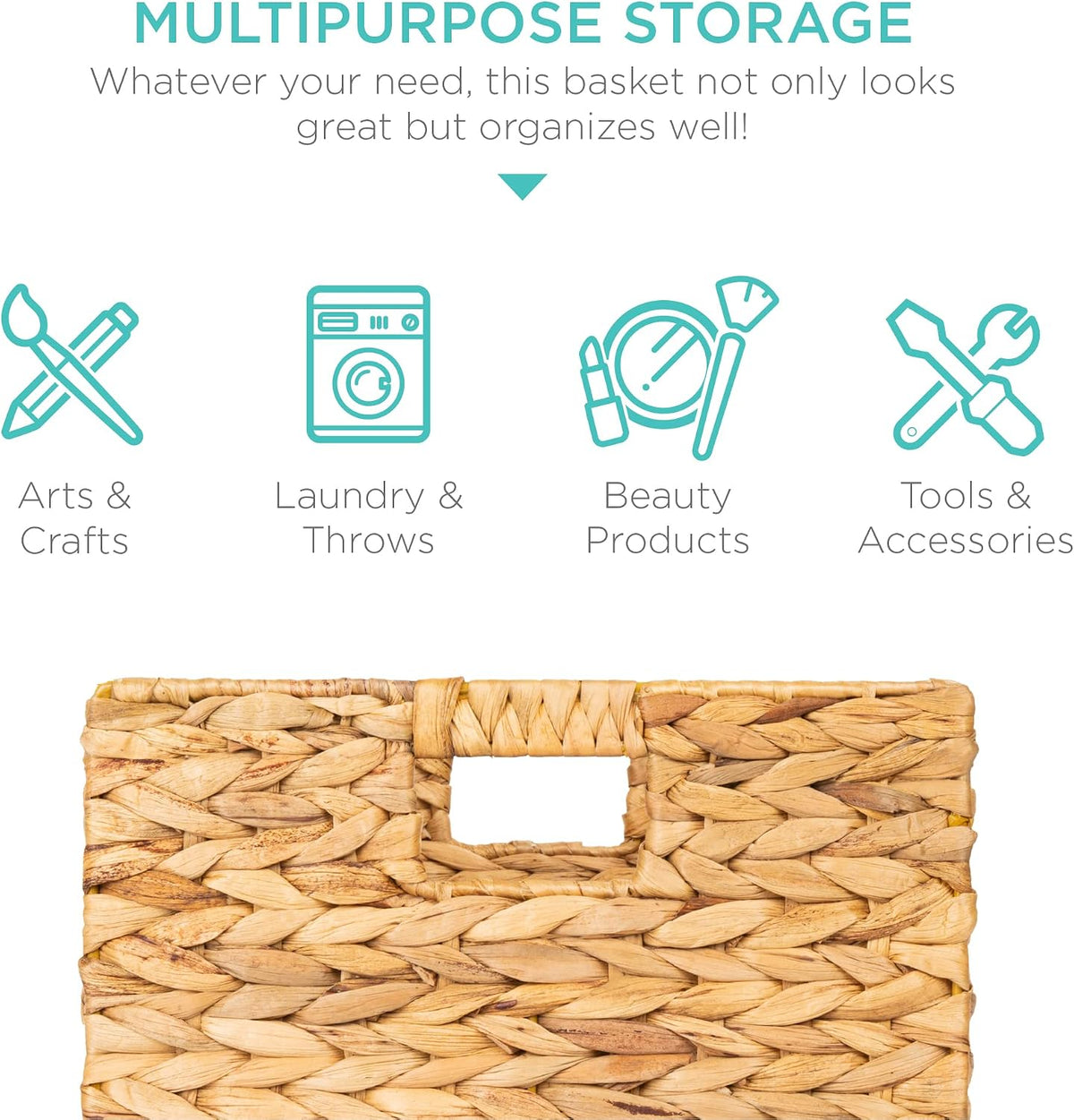 Best Choice Products 10.5x10.5in Pack of 5 Cube Storage Baskets, Water Hyacinth Multipurpose Collapsible Organizers, Handwoven Laundry Totes for Laundry, Living Room, Kids Room & Nursery - Natural