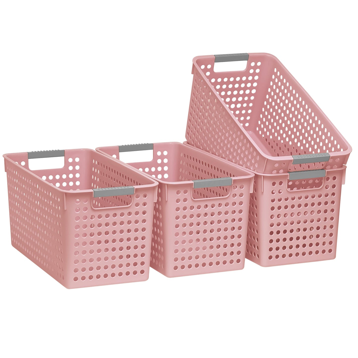 Soddeph 4 Pack Slim Plastic Storage Basket with Handles, Rectangular Storage Bins for Shelves,Narrow Organizer box for Organizing, Kitchen,Home,Office (White, Small)