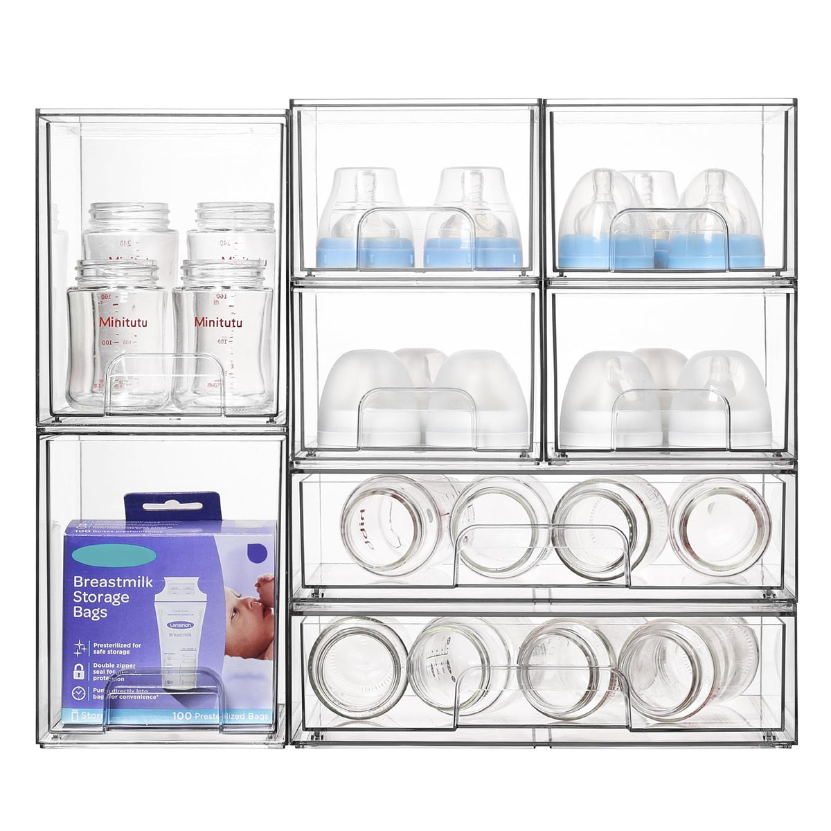 Vtopmart Clear Stackable Storage Drawers Set of 5, Plastic Organizer Bins
