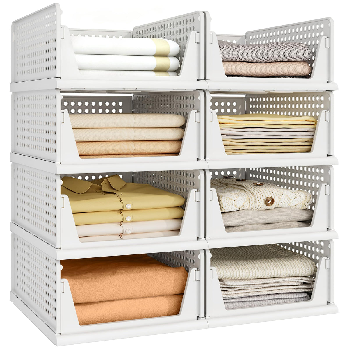 Pinkpum 6 Pack Closet Organizer Storage Bins Stackable Plastic Drawer Shelf