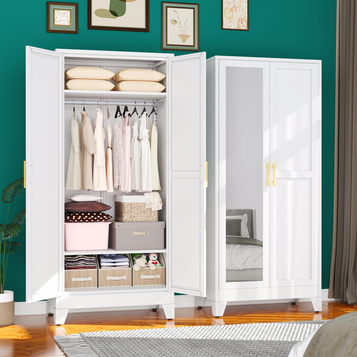 erosoei Metal Armoire Wardrobe Closet, 71 "Metal Clothing Storage Cabinet