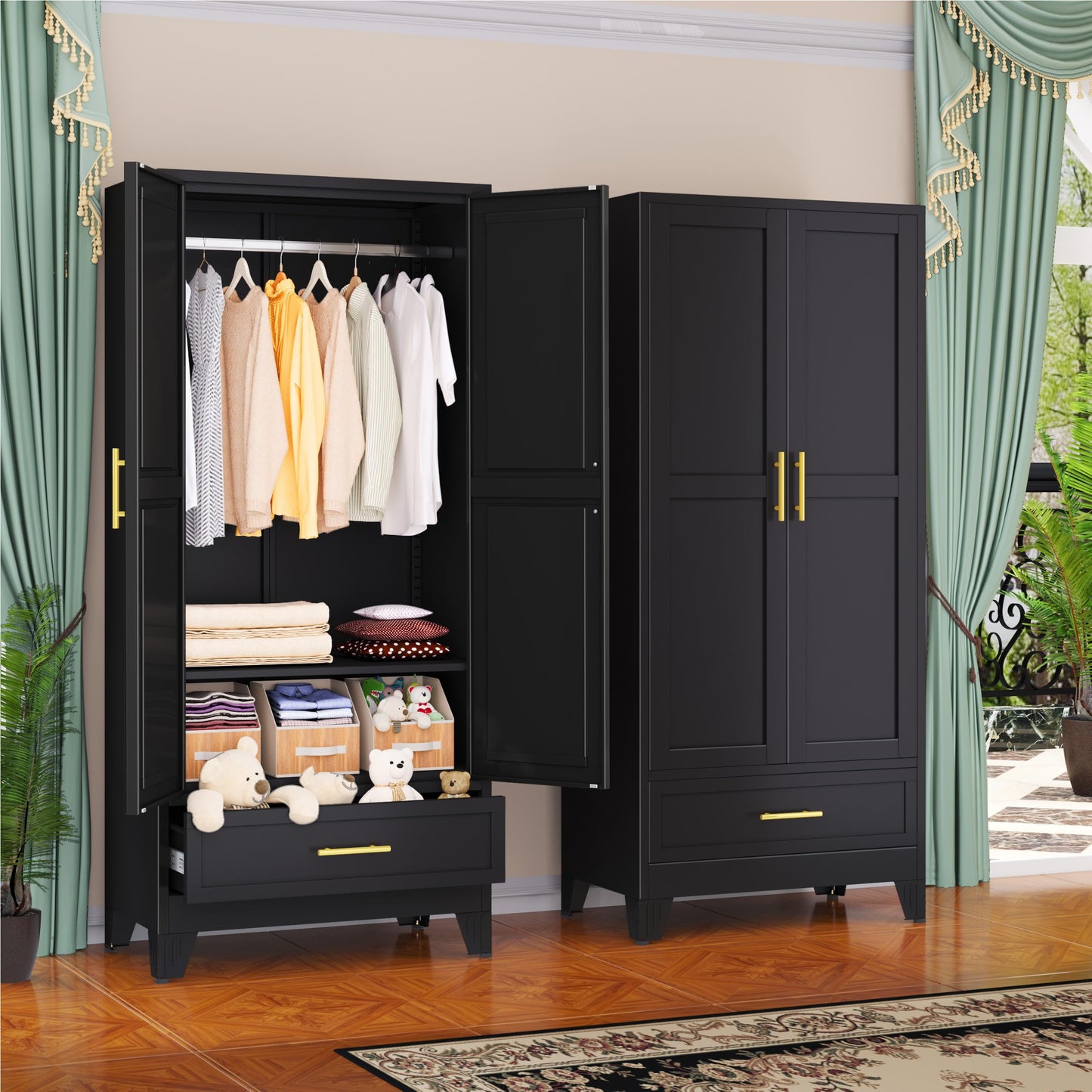 GAIOUS Metal Wardrobe Cabinet with 2 Drawers, 71" Clothing Storage Cabinets