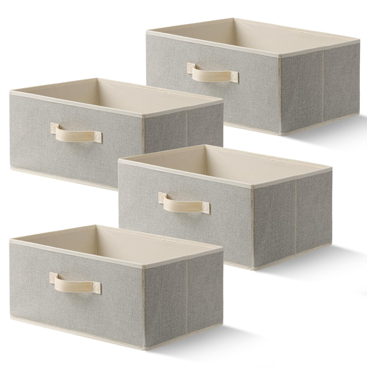 Storage Baskets, 11-Inch Woven Fabric Bins, Storage Cubes with Reinforced Handles, Organizer Bins for Closet Shelves, Foldable, for Toys, Clothes, Natural Beige (2PCS/Beige-11*11*7.8inch)