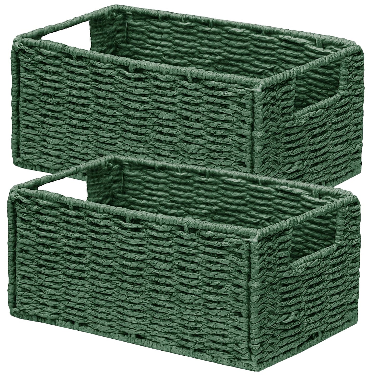 Vagusicc Wicker Storage Basket, Set of 2 Hand-Woven Paper Rope Wicker Basket, Small Storage Baskets for Organizing Toilet Paper Basket, Foldable Large Cube Storage Organizer Bins for Shelves (Natural)
