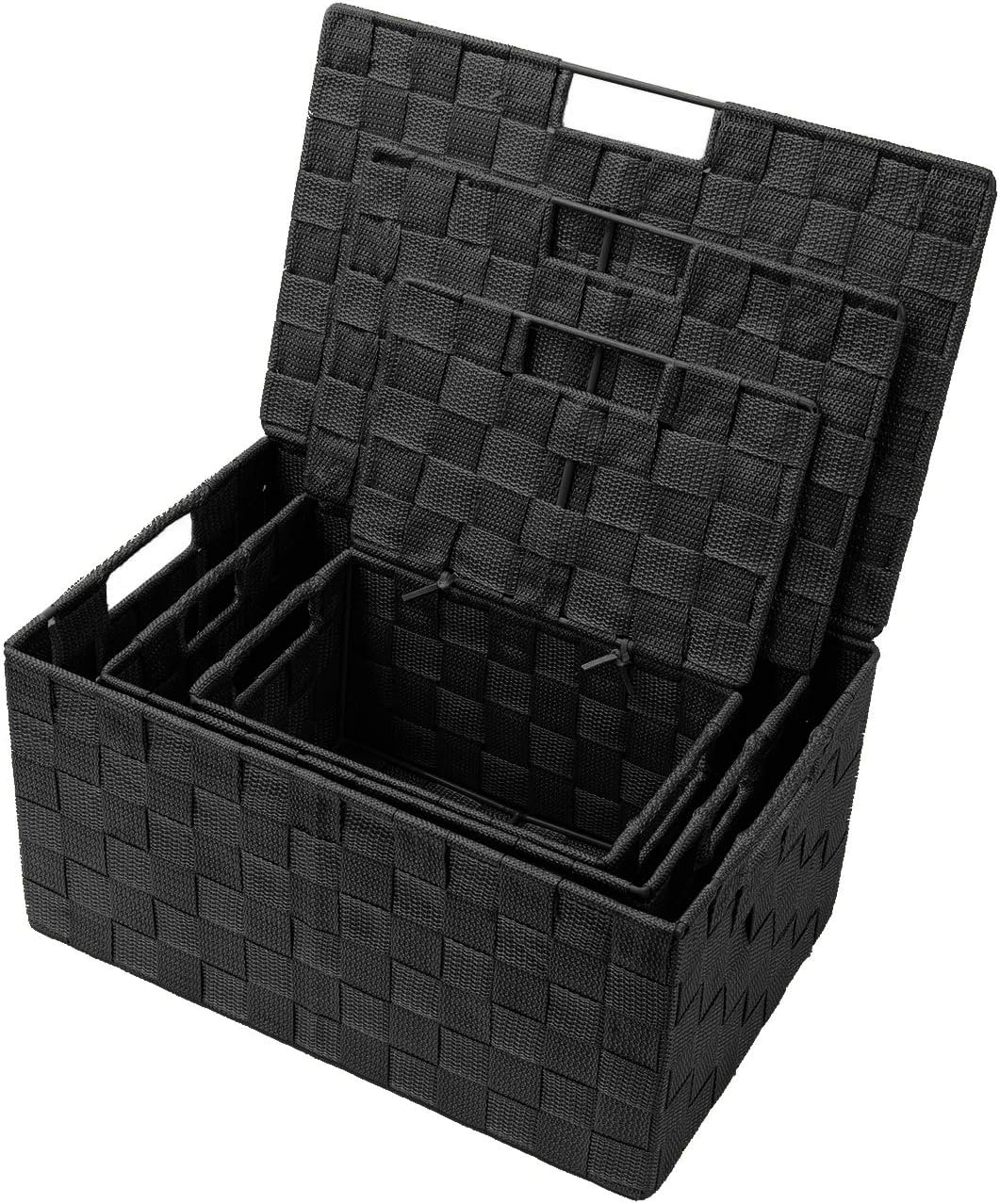 Sorbus Storage Basket with Lid, 3-Piece Woven Set for Shelves (Black)