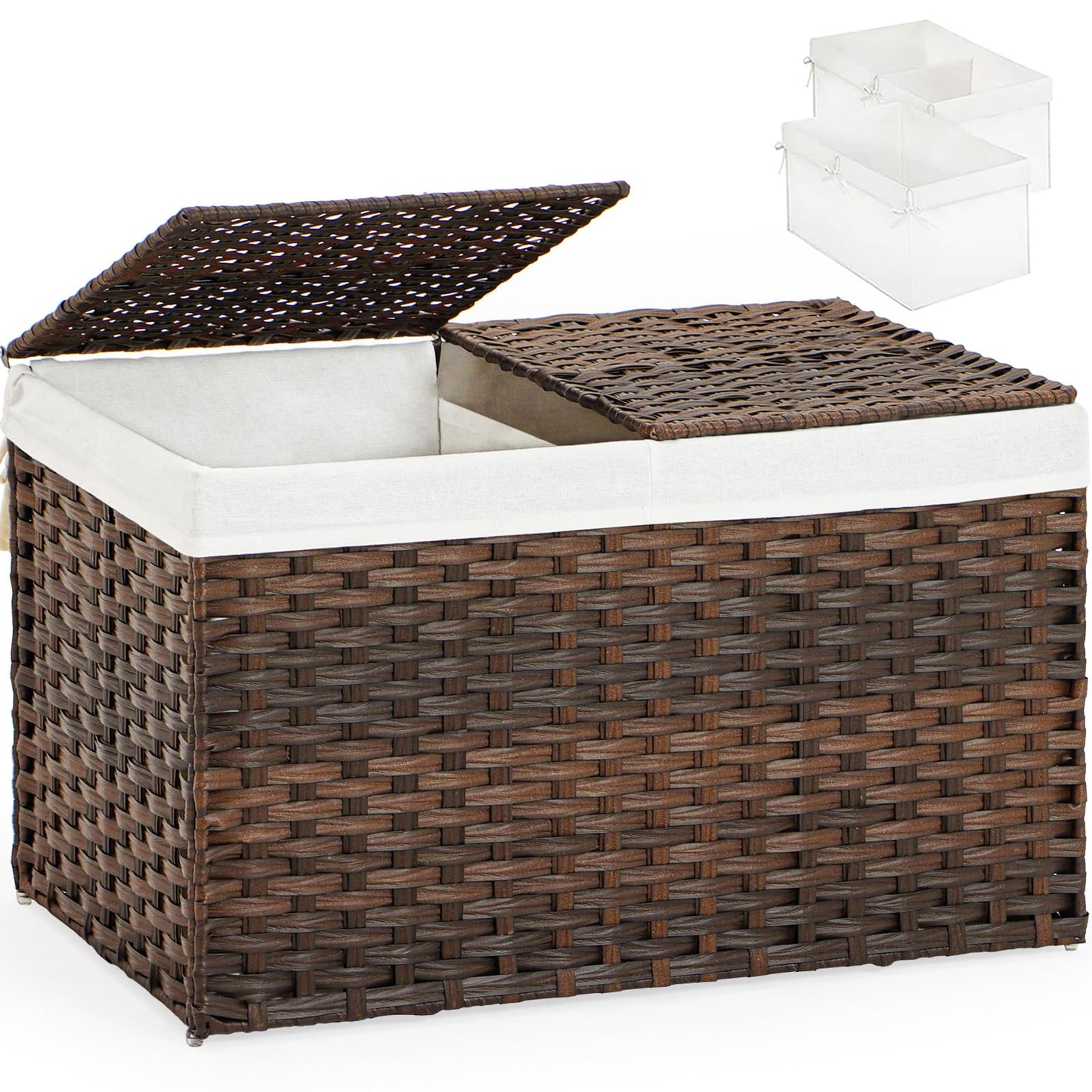SETVSON Storage Basket with Lid, 2-Lid PE Rattan Storage Bin, Natural