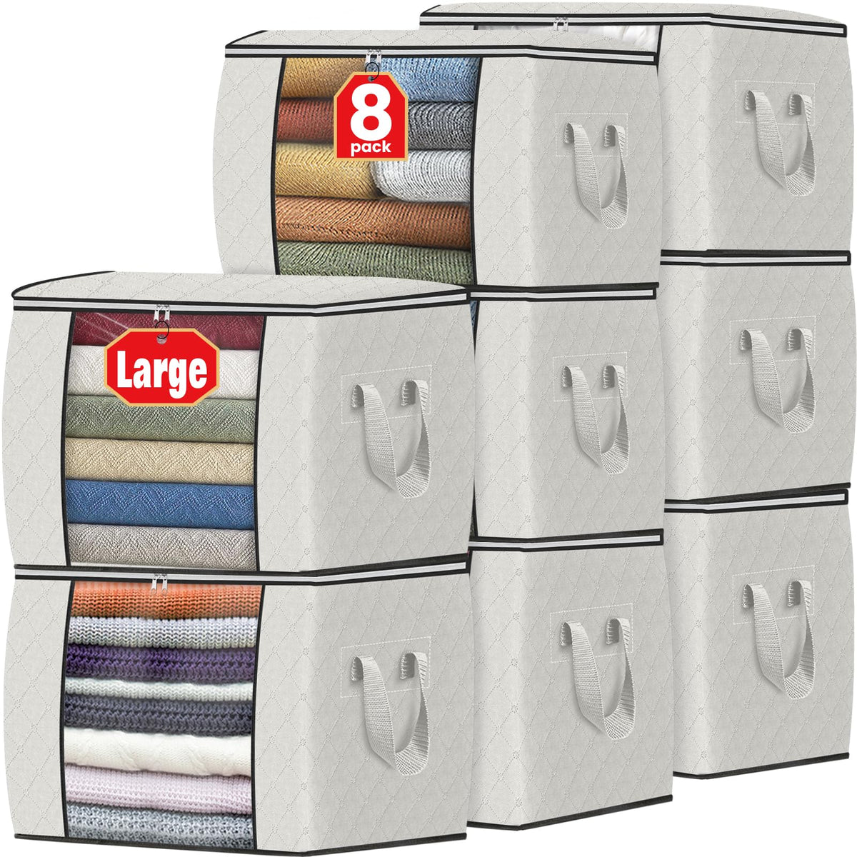Fab totes 6 Pack Storage Bags for Clothes Blanket Storage Bins with Lids