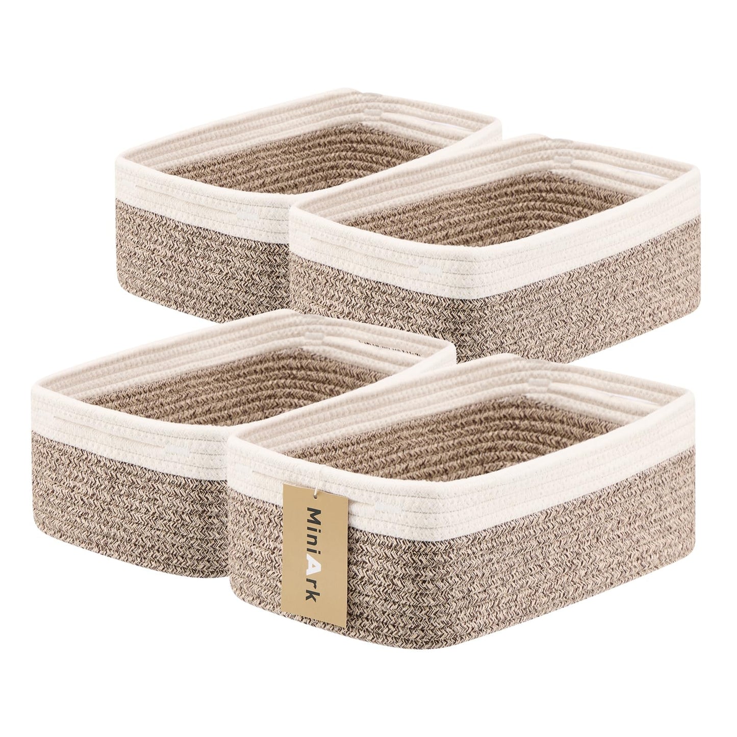 MiniArk Small Storage Baskets for Organizing | Closet Organizer Bins | Shelf Toy Basket | Woven Rope Baskets | Cube Decorative Box | Shallow Basket | L11.5xW7.5xH4.7| Brown