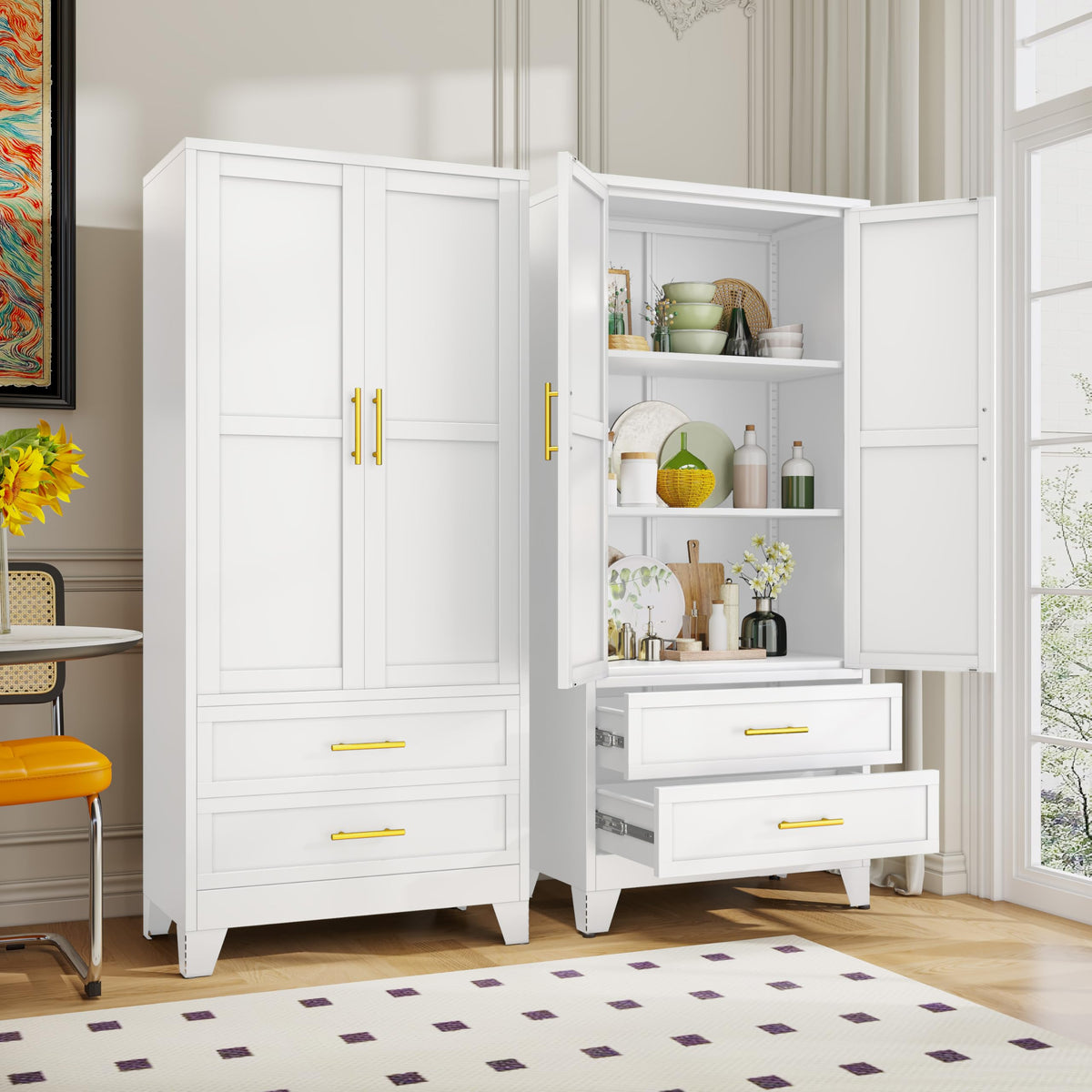 GAIOUS Metal Wardrobe Cabinet with 2 Drawers, 71" Clothing Storage Cabinets