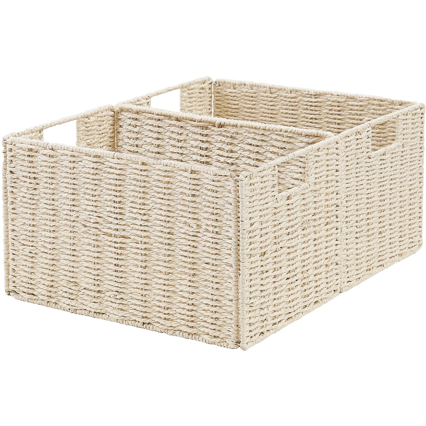Vagusicc Wicker Storage Basket, Set of 2 Hand-Woven Paper Rope Wicker Basket, Small Storage Baskets for Organizing Toilet Paper Basket, Foldable Large Cube Storage Organizer Bins for Shelves (Natural)