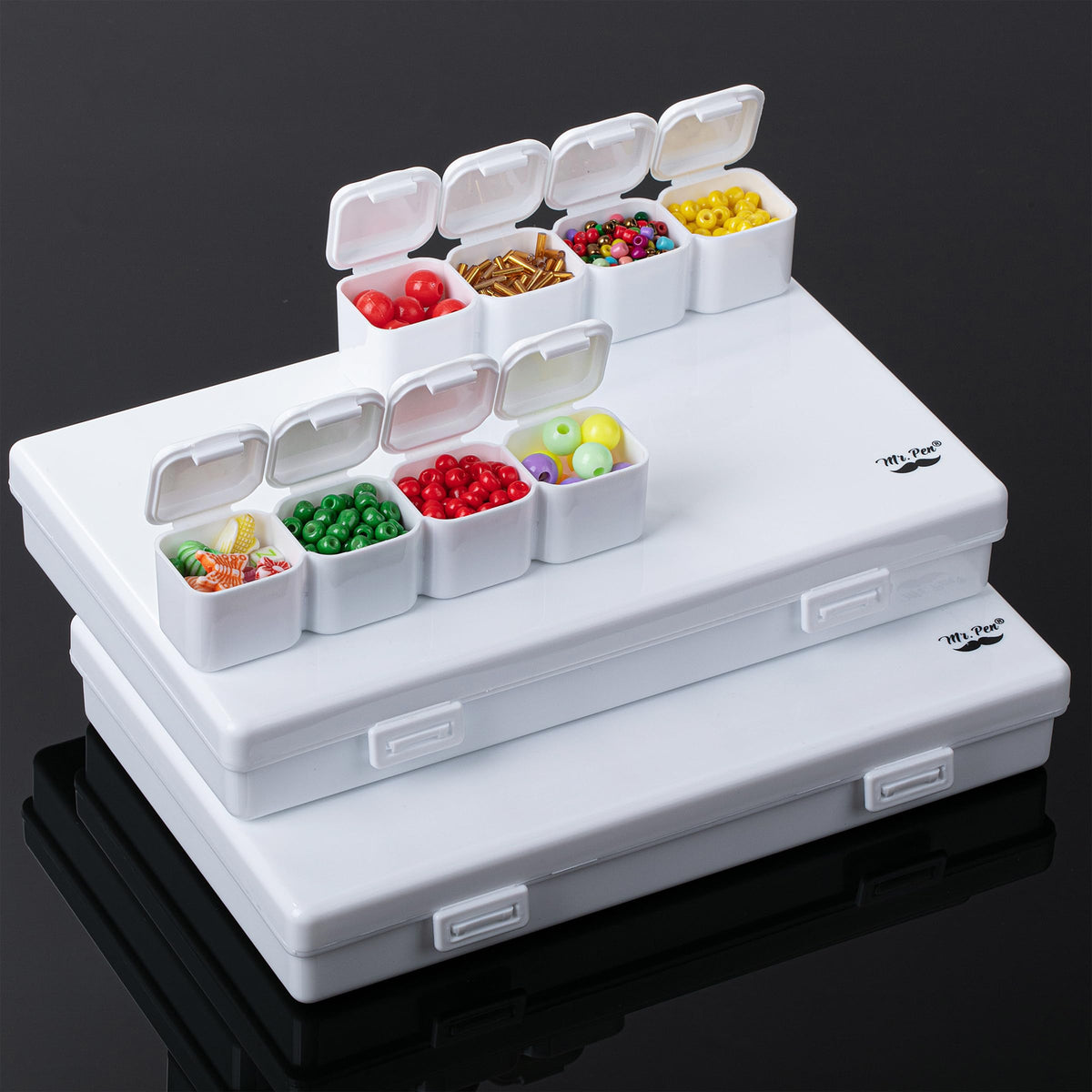 Mr. Pen- Bead Storage Containers, 28 Grids, 2 Pack, Clear White