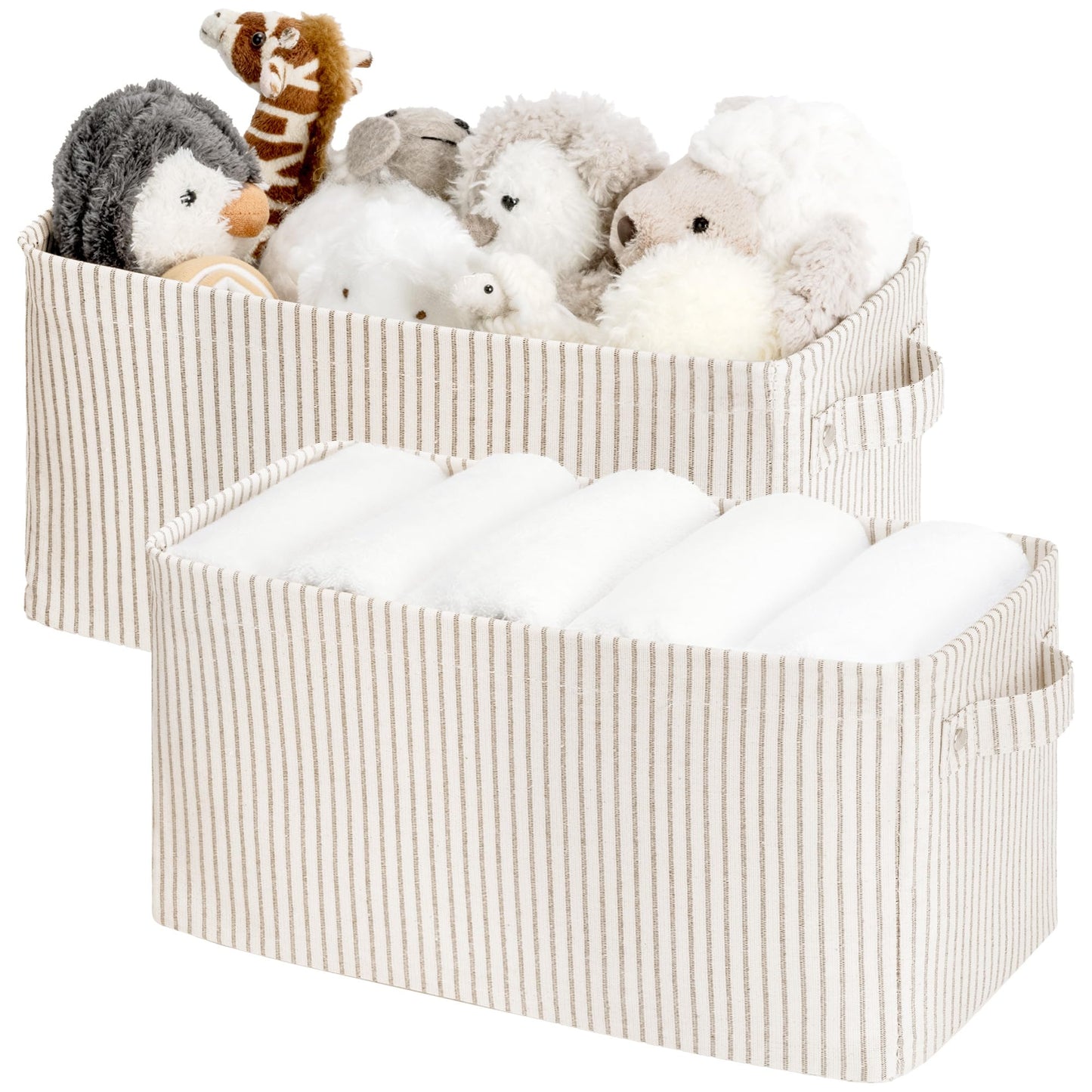 StorageWorks Fabric Narrow Storage Bins, Khaki and Beige Stripes, 2-Pack