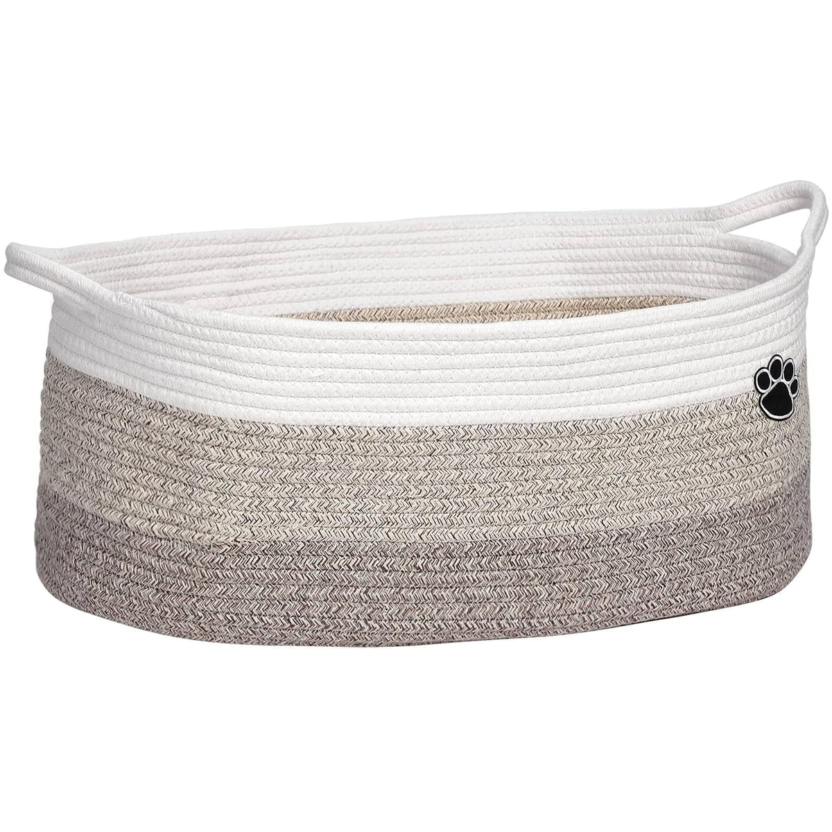 Optish Dog Toy Basket, 30L Toy Box and Bin for Dog Cat Storage, 19.7" X 11" X 7.9" Large Woven Rope Basket for Blanket Storage, Living Room, Bedroom, White & Brown