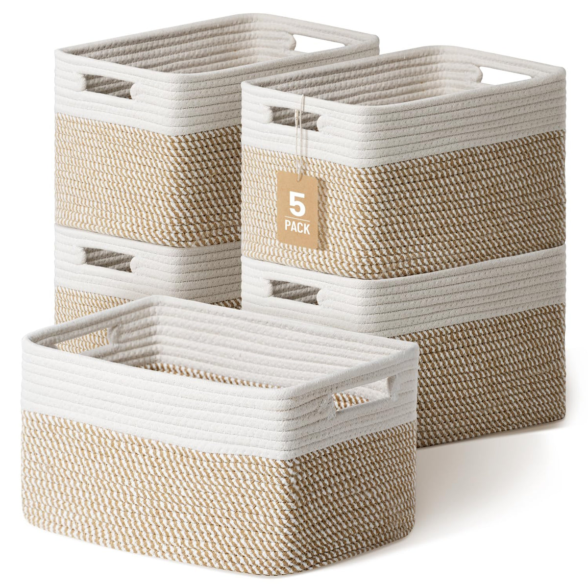 5 Pack Woven Storage Baskets, Decorative Storage Bins for Organizing