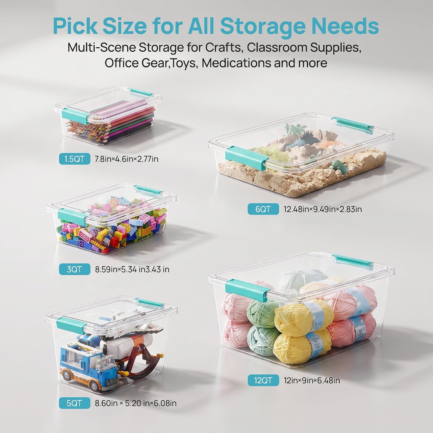 Vtopmart 4 Pack 6 Qt Plastic Storage Bins with Lids, Clear Sensory Bins