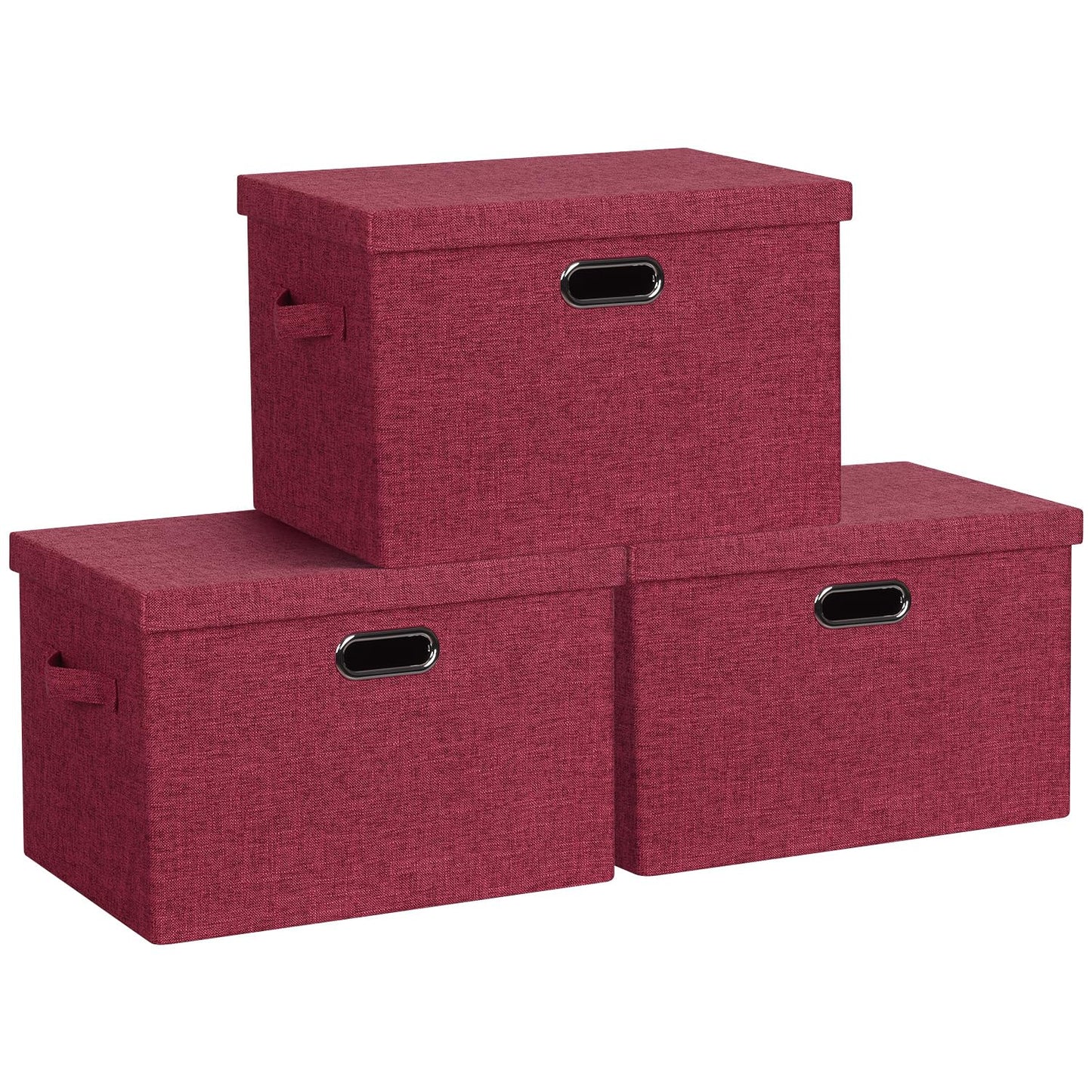 Graciadeco Large Quart Collapsible Stackable Storage Bins with Lids, 3 Packs Beige Linen Fabric Closet Boxes with Lids, Storage Cube Baskets Container Organizers for Bedroom Office(16.6 x 11.7 x 10.8)