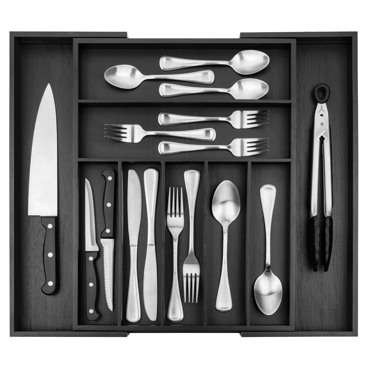Purawood Kitchen Drawer Organizer - Expandable Utensil Drawer Organizer for Kitchen, Cutlery Tray & Silverware Organizer, 3-5 Slots - Bamboo Organizer for Utensils & Flatware (Natural)
