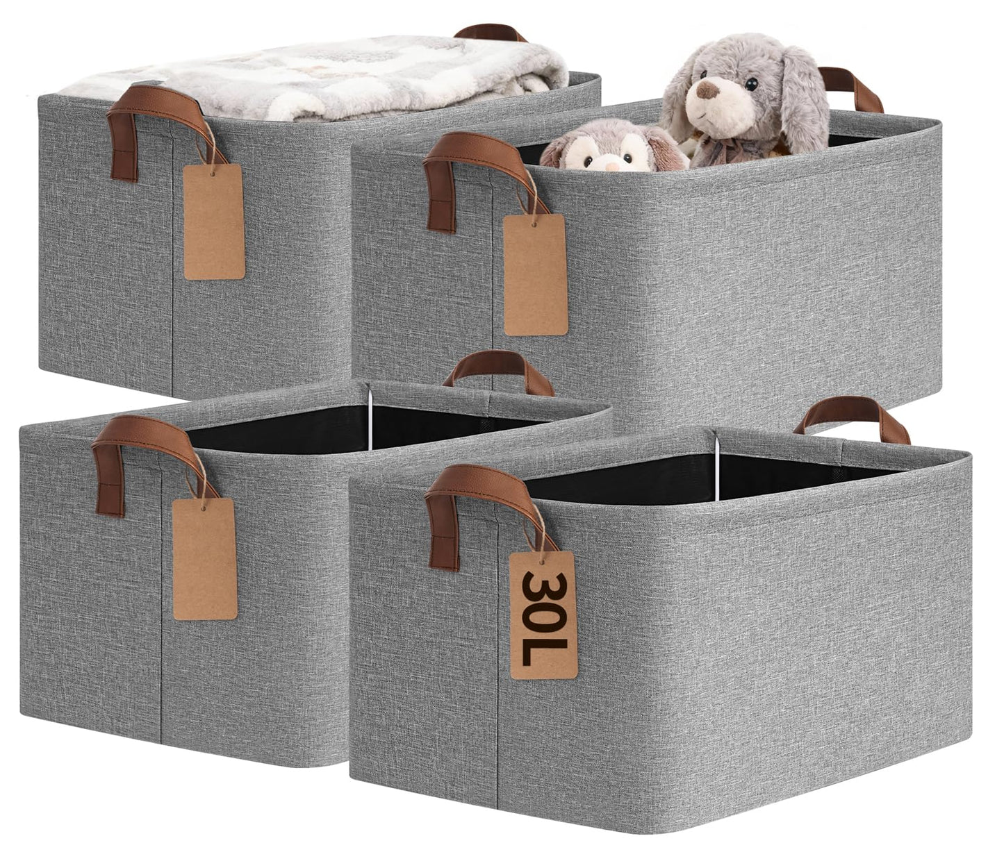 CHICVITA 4 Pack Large Fabric Storage Baskets for Shelves, 30L Beige