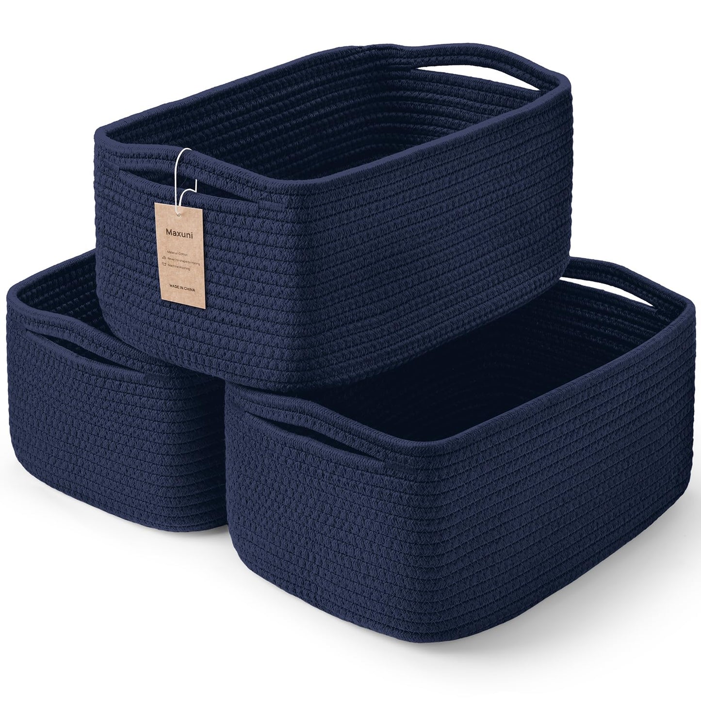3 Pack Small Storage Baskets for Organizing, 11.8×7.8×5.1", Mixed Brown