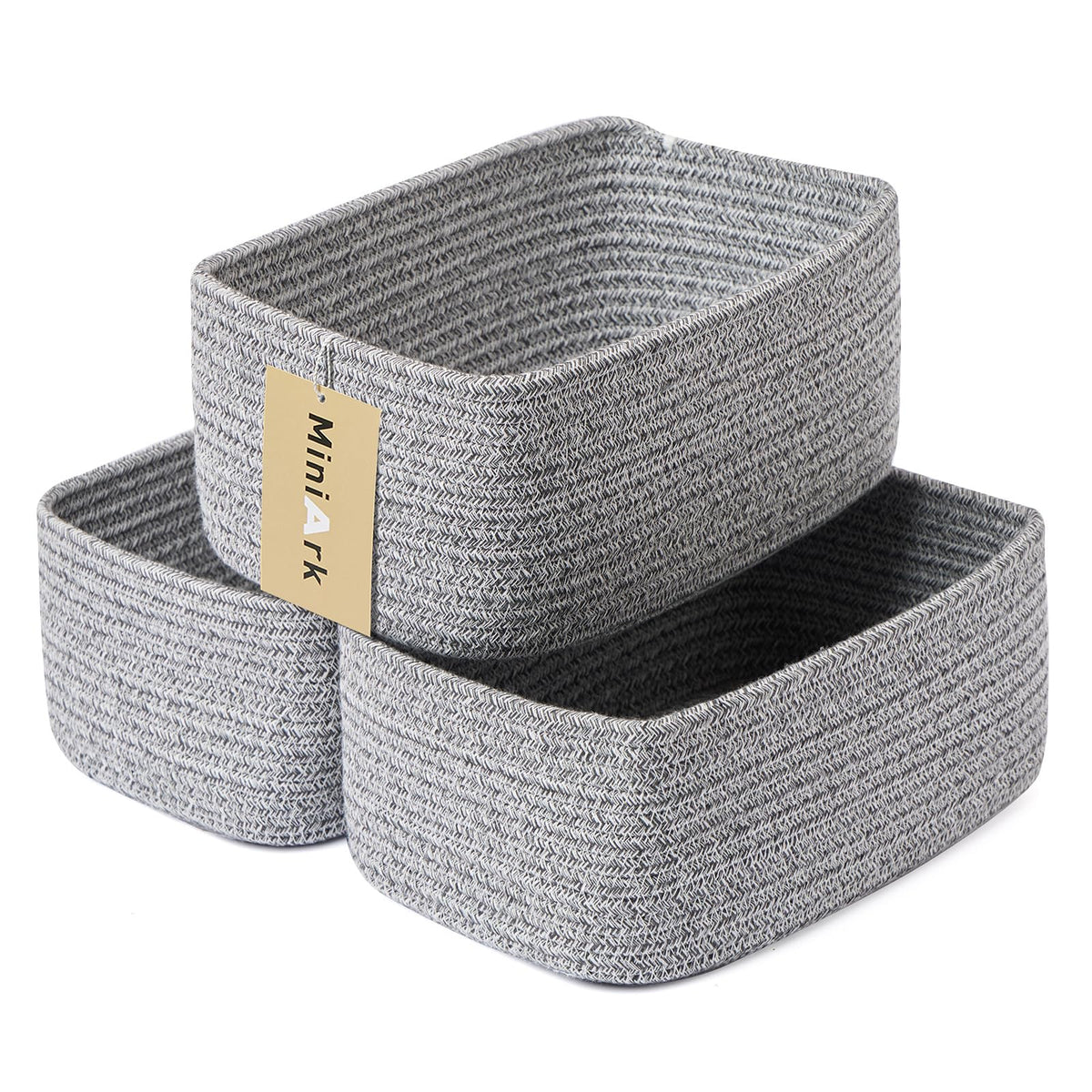 MiniArk Small Storage Baskets for Organizing | Closet Organizer Bins | Shelf Toy Basket | Woven Rope Baskets | Cube Decorative Box | Shallow Basket | L11.5xW7.5xH4.7| Brown