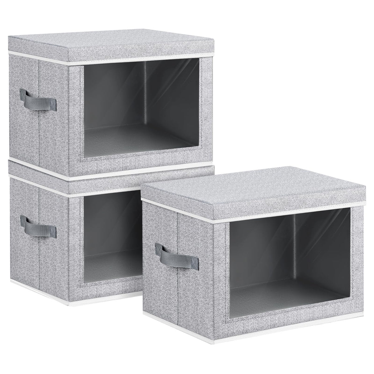 Homsorout Storage Bins with Lids - Fabric Storage Boxe with Window, Collapsible Closet Organizers with Handles, 3 Pack Decorative Bin, Home Cubes Baskets for Clothes, Hat, Books, Dark Grey