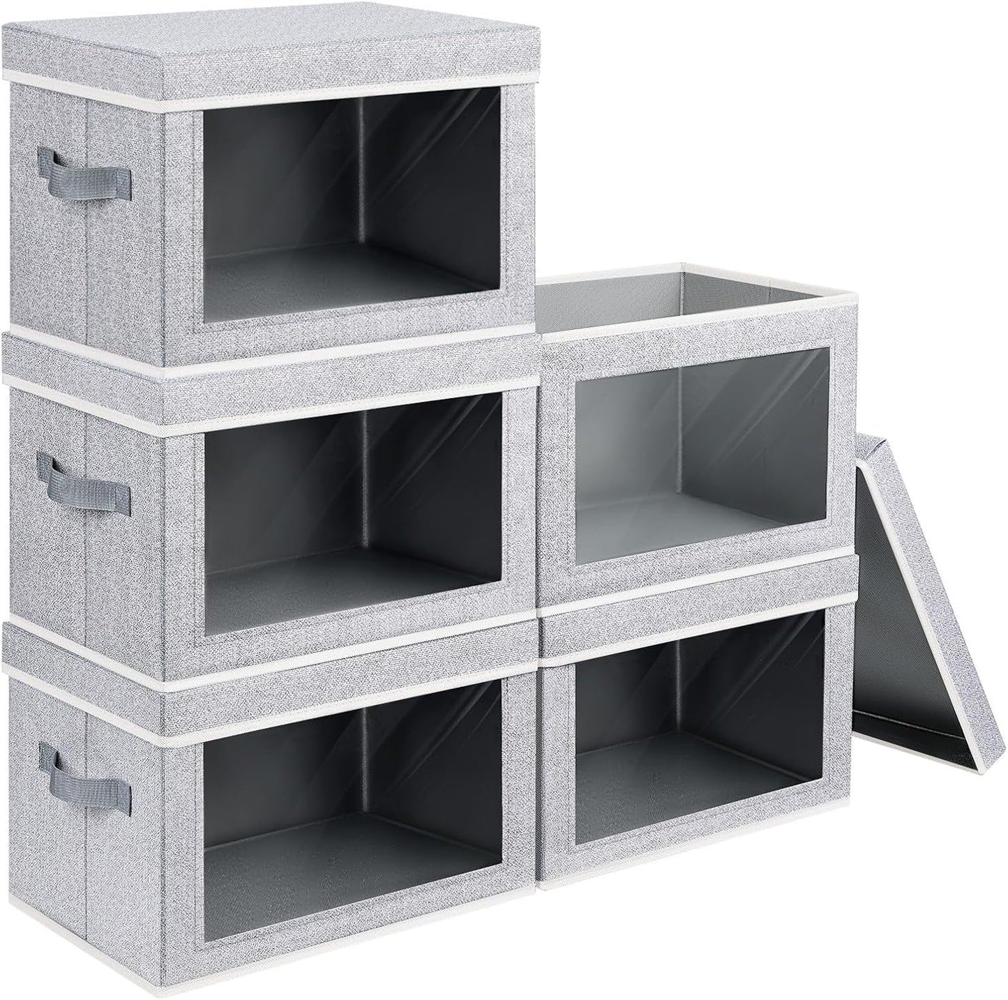 Homsorout Storage Bins with Lids - Fabric Storage Boxe with Window, Collapsible Closet Organizers with Handles, 3 Pack Decorative Bin, Home Cubes Baskets for Clothes, Hat, Books, Dark Grey