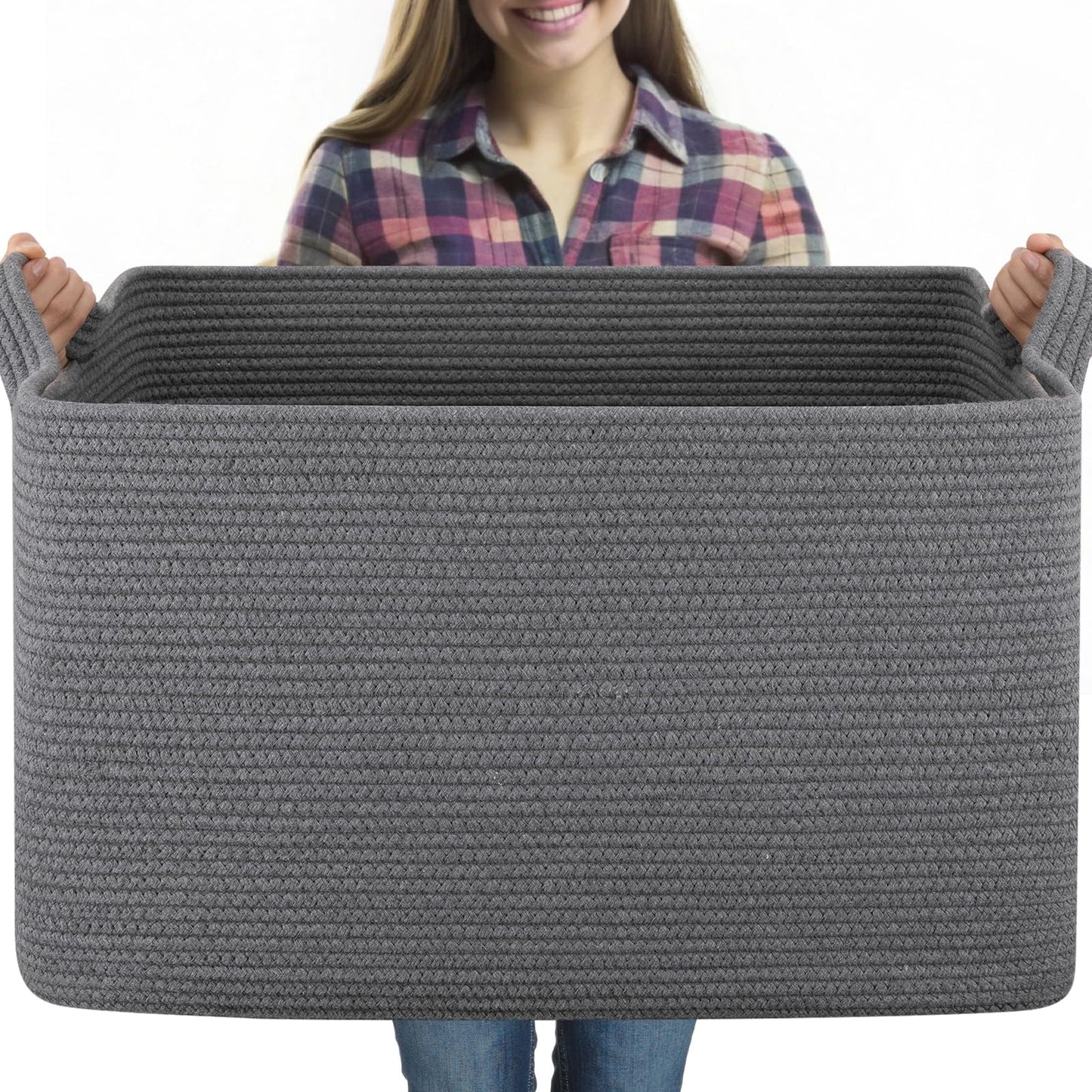 OIASKET 95L Extra Large Blanket Basket, 24" x 16.9" x 14.2" Woven Basket