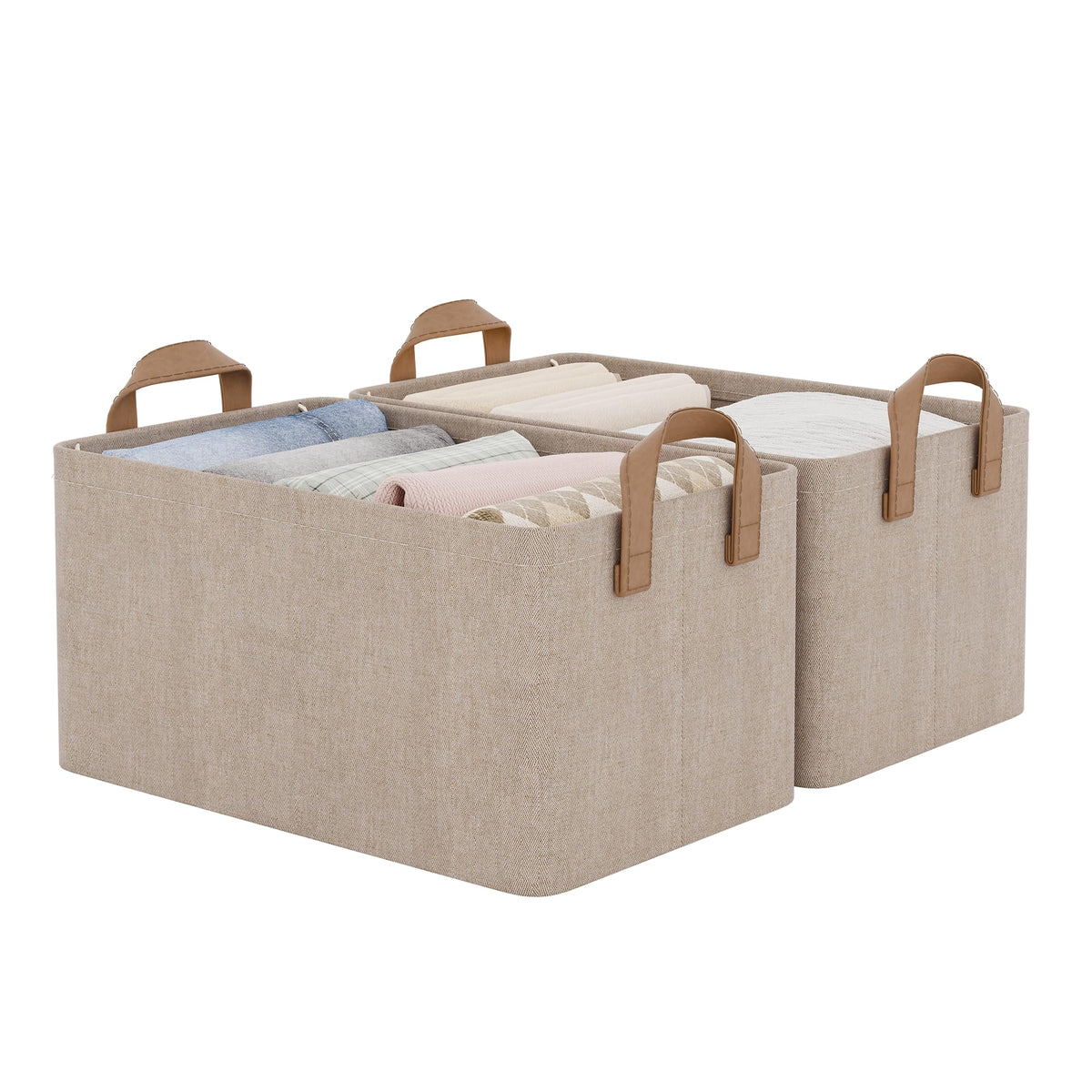 StorageWorks Fabric Storage Bins, Khaki and Beige Stripes, 2-Pack
