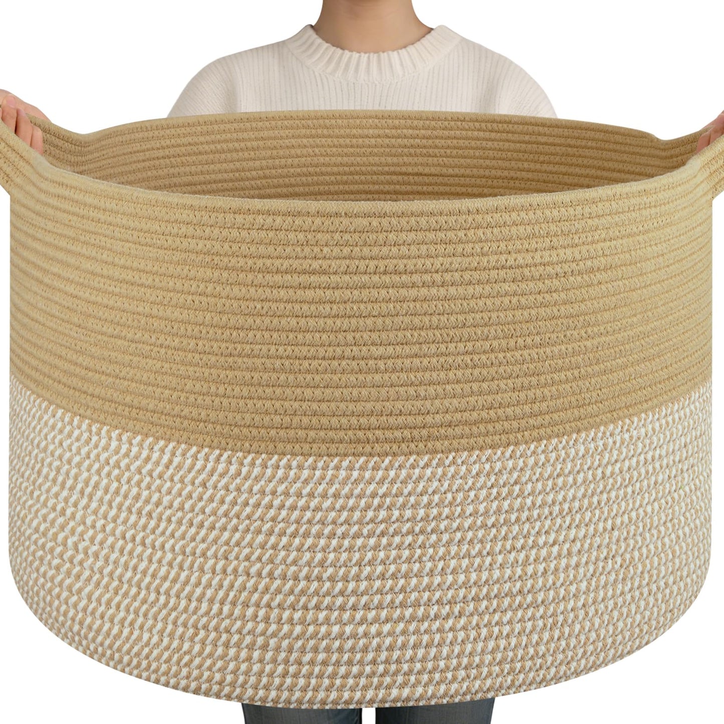 OIAHOMY 90L XXXLarge Blanket Basket Living Room Laundry Basket Brown