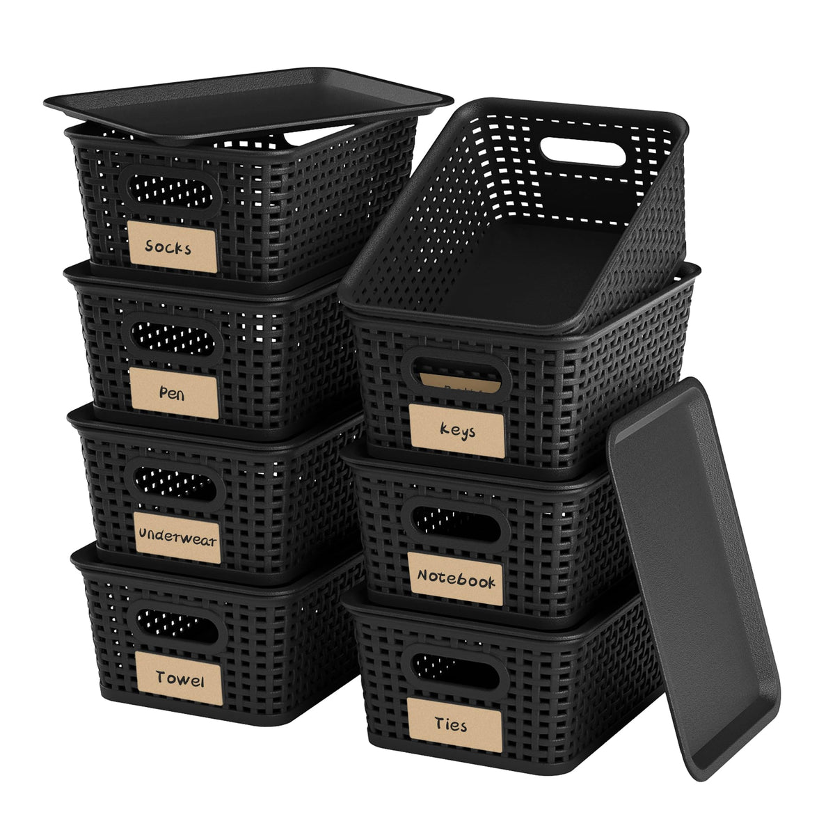 6 Pack Plastic Storage Baskets with Lid,White Stackable Bins