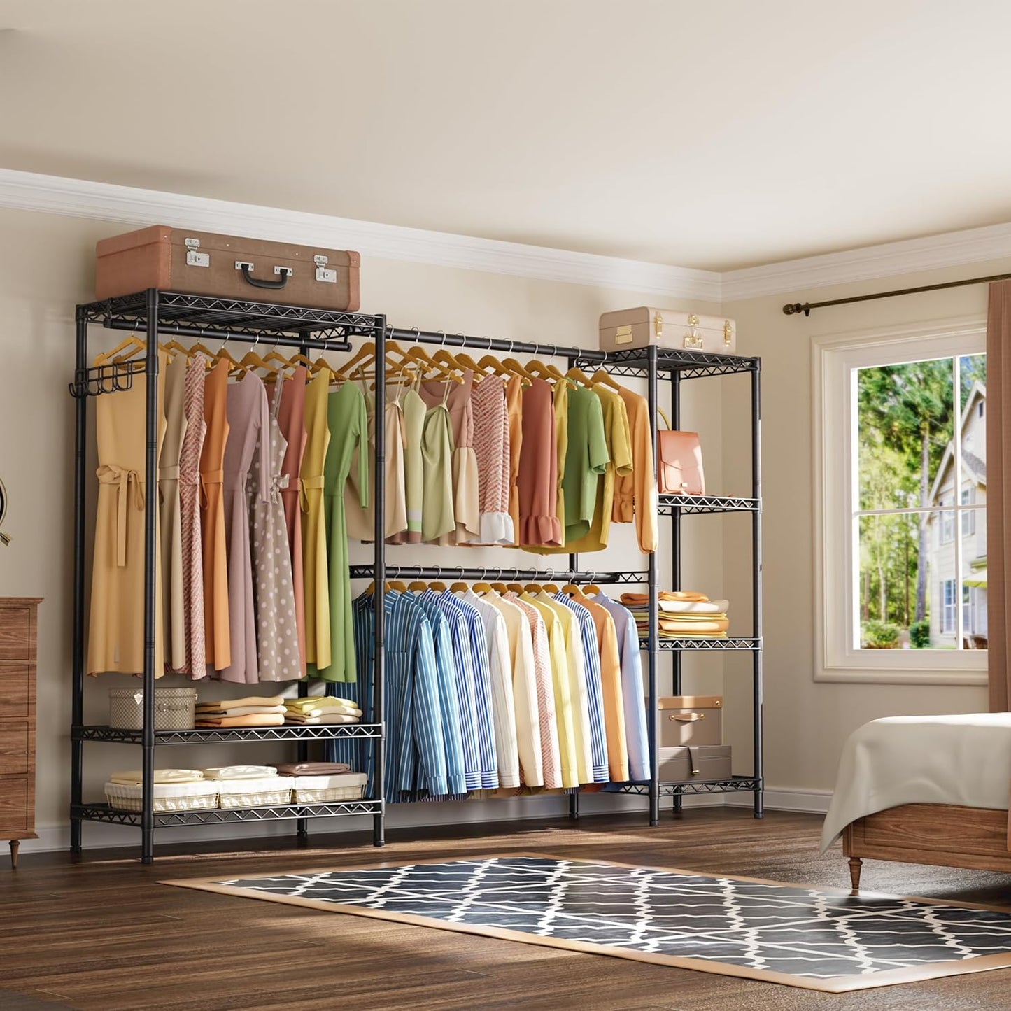 Golpart Heavy Duty Clothes Rack Metal Wardrobe with Adjustable Wire Shelves