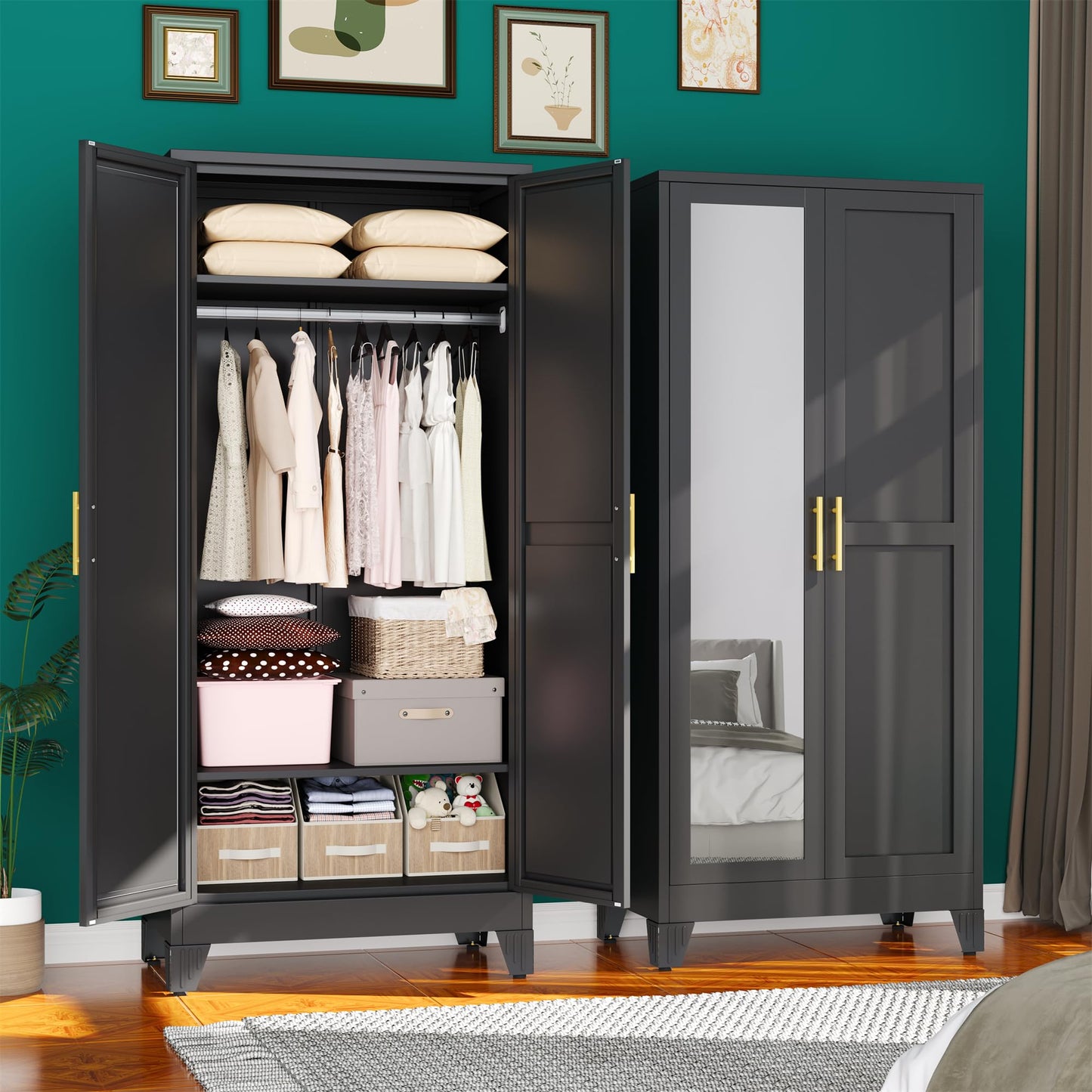 erosoei Metal Armoire Wardrobe Closet, 71 "Metal Clothing Storage Cabinet
