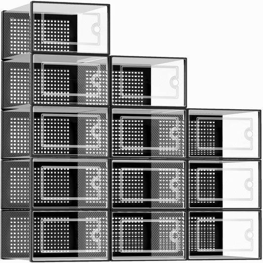 Kuject X-Large Shoe Storage Boxes 12 Pack, Clear Stackable Shoe Organizer