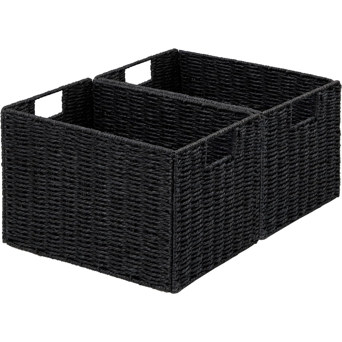Vagusicc Wicker Storage Basket, Set of 2 Hand-Woven Paper Rope Wicker Basket, Small Storage Baskets for Organizing Toilet Paper Basket, Foldable Large Cube Storage Organizer Bins for Shelves (Natural)