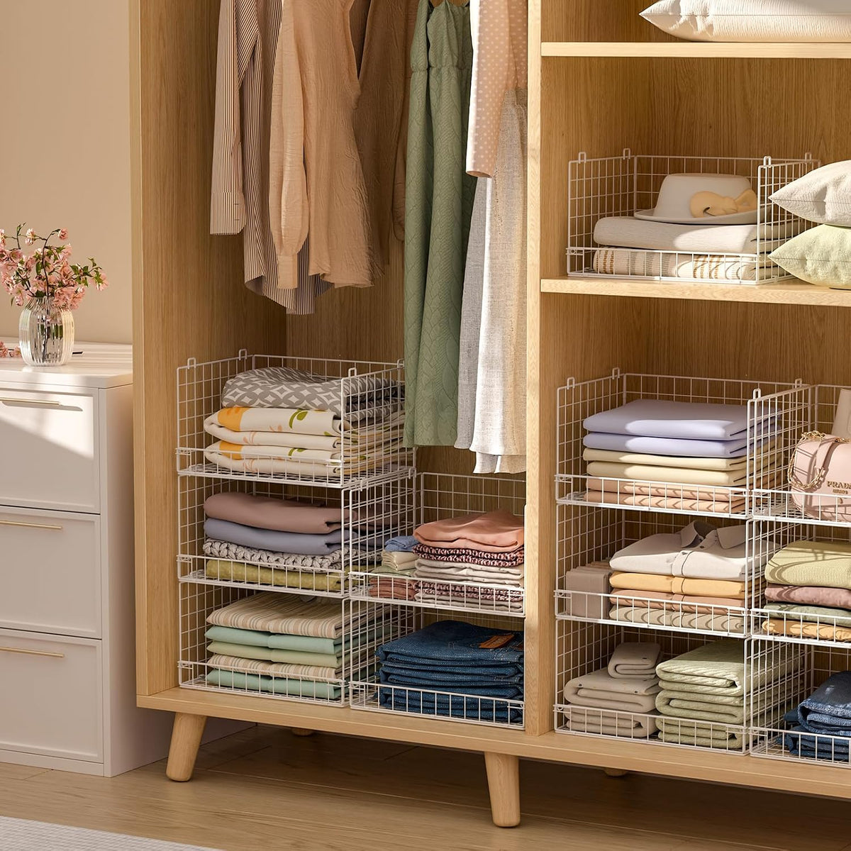 Yociyoga 5-Tier Stackable Closet Organizers and Storage Basket - Foldable Closet Shelf Organizer System, Space-Saving Clothes Storage Bins Drawer Organizer for Wardrobe, White (Patent 30022416)