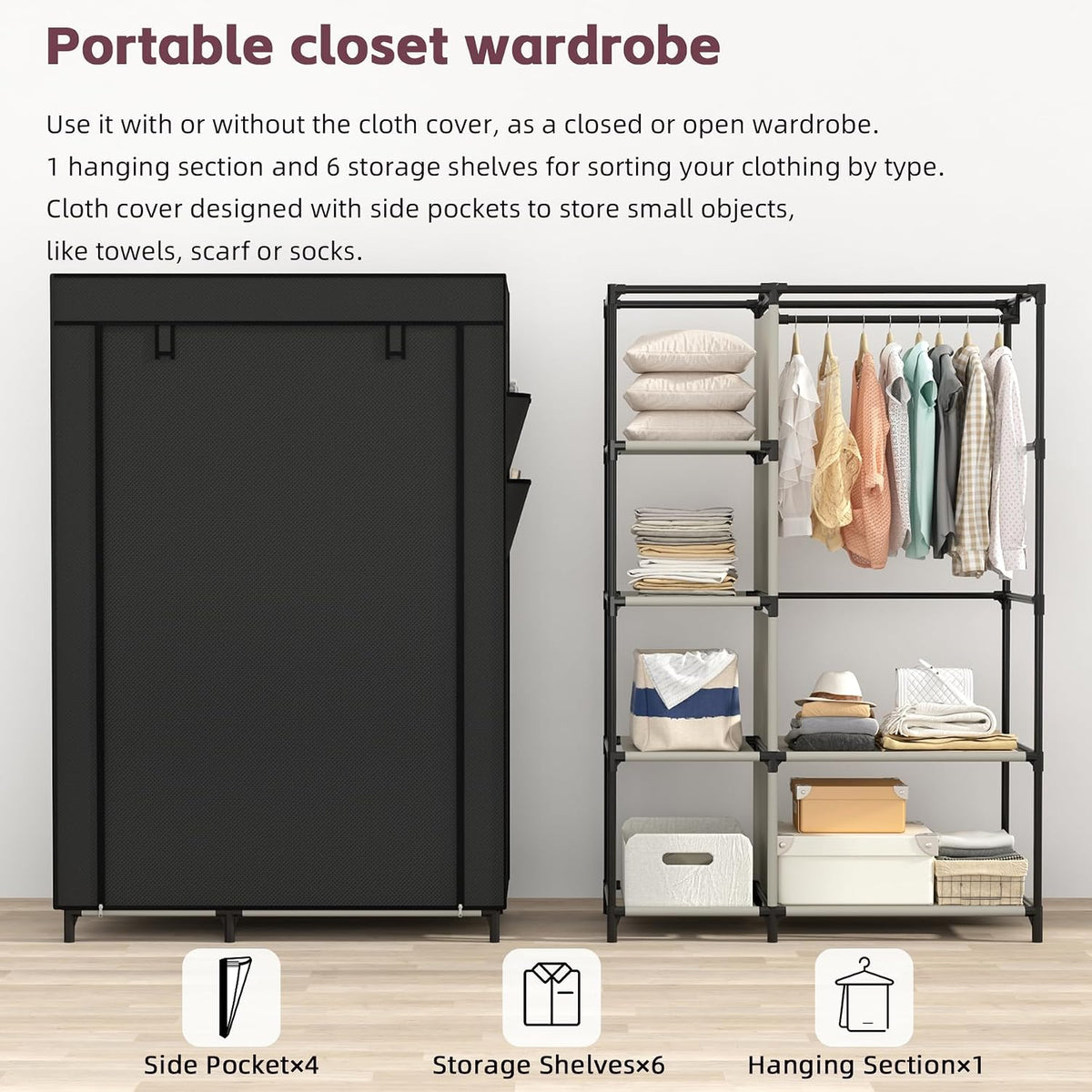 Calmootey Portable Closet Organizer, Space-Saving Storage System for Home