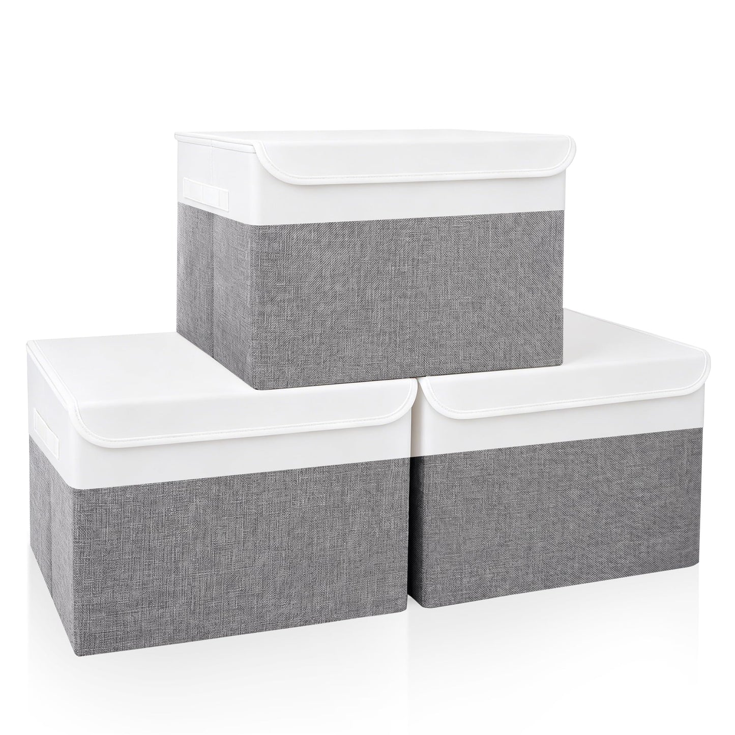 Bagnizer Large 22 Quart Linen Fabric Foldable Storage Bin Cube Organizer Basket with Flip-Top Lid & Handles, Clothes Blanket Box for Home, Office, Closet, Black, 4 Pack 14.6 x 9.5 x 9.5”