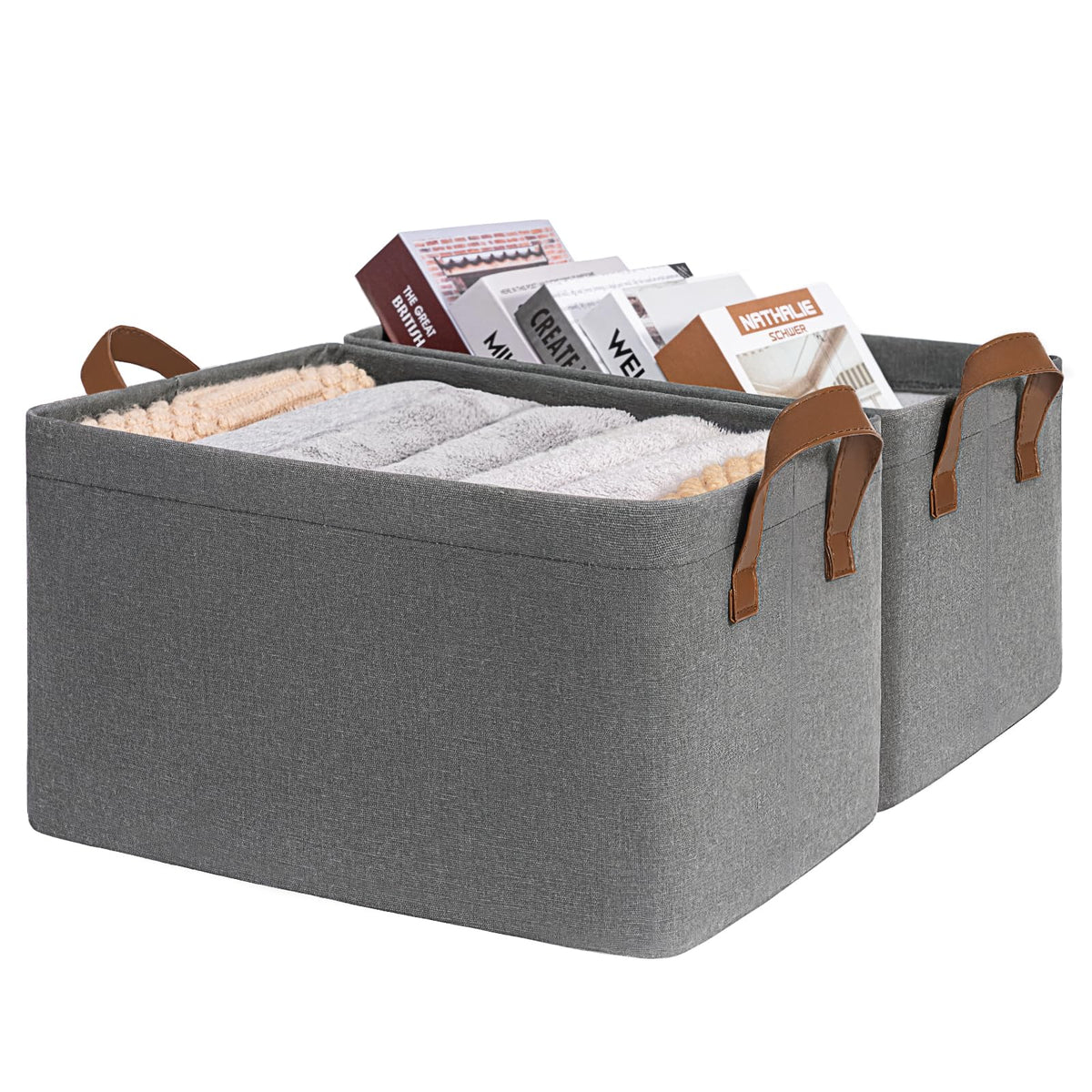 CHICVITA 30L Large Fabric Closet Bins for Shelves, 2Pack, Beige