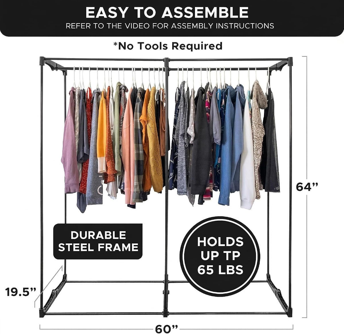 HOLDN’ STORAGE Portable Wardrobe Closet, 65 LBs Large Capacity