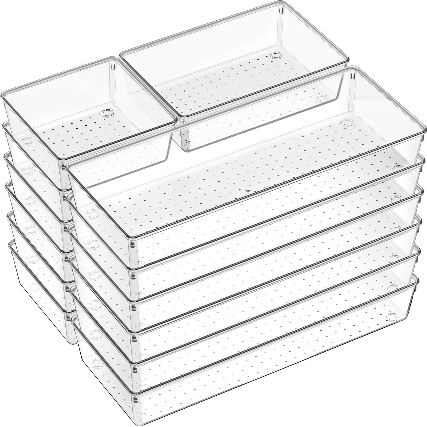 Criusia 6 Pcs Large Size Clear Drawer Organizer Set, Acrylic Non Slip Non Cracking Kitchen Drawer Storage Tray Divider, Multifunctional Storage for Cosmetics, Bathroom, Tools, Kitchen and Office
