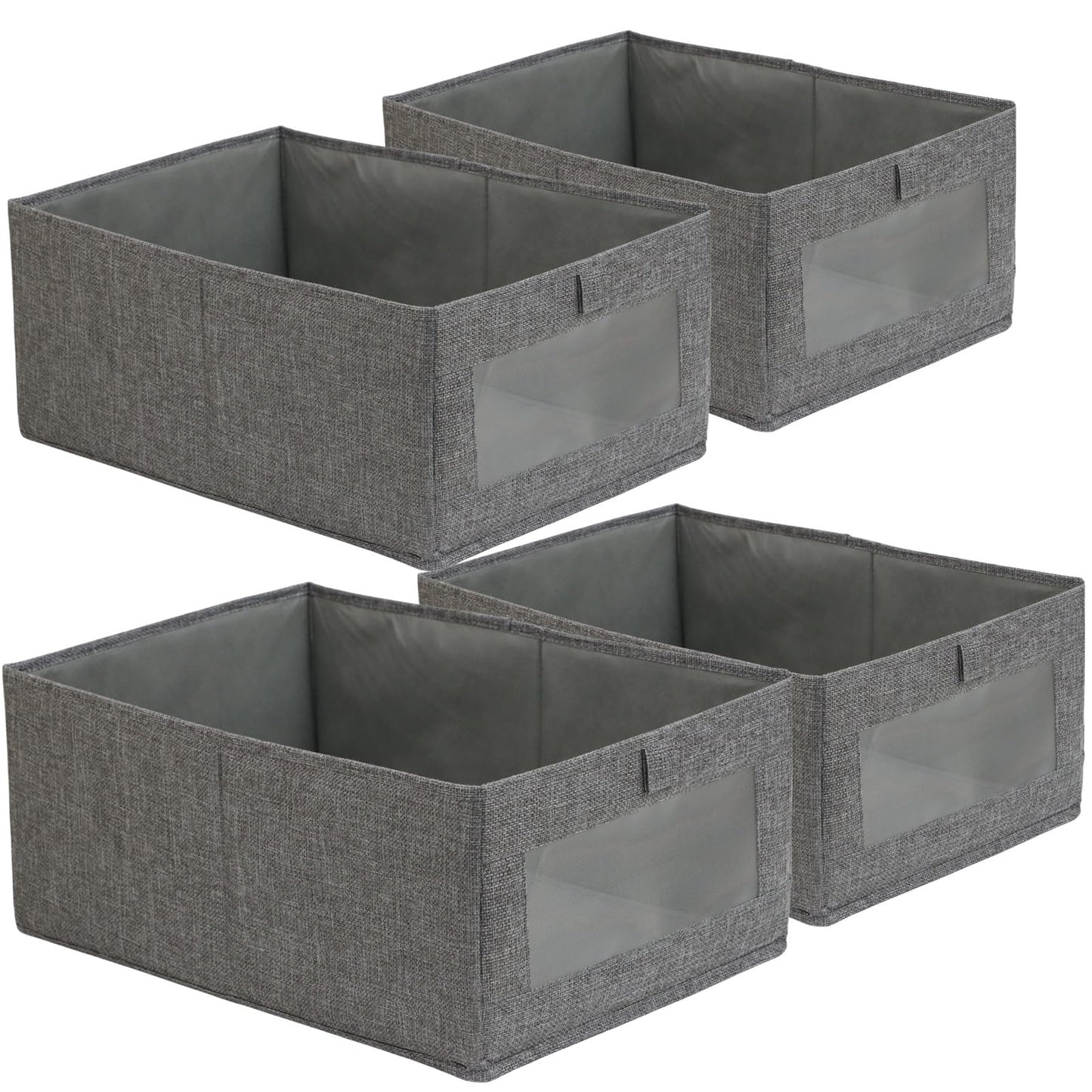 Fordonral 4 Pack Linen Storage Bins, Storage Containers for Organizing Clothing, Jeans, Toys, Books, Shelves, Closet, Wardrobe - Closet Organizers and Storage, Large Storage Boxes Baskets with Window