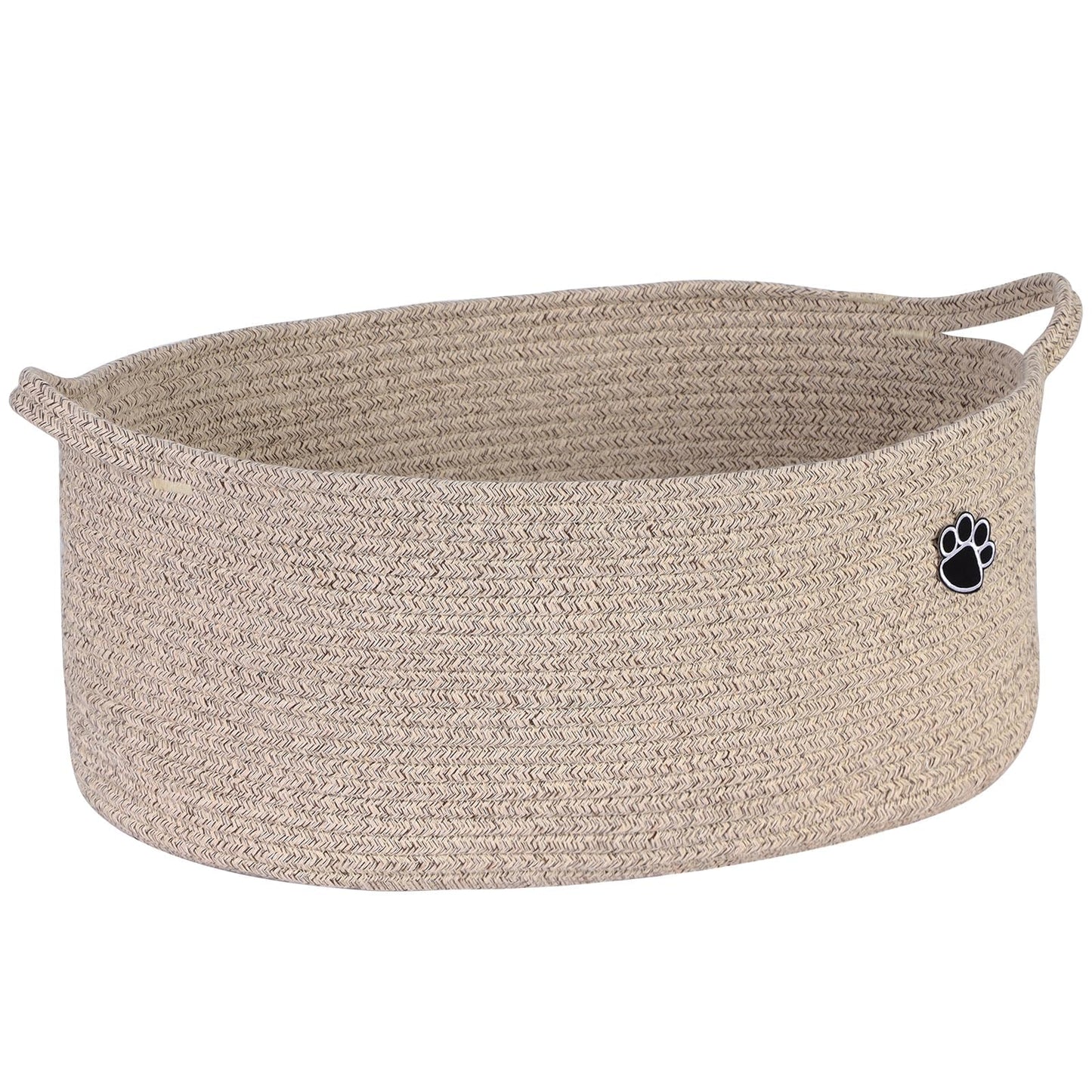 Optish Dog Toy Basket, 30L Toy Box and Bin for Dog Cat Storage, 19.7" X 11" X 7.9" Large Woven Rope Basket for Blanket Storage, Living Room, Bedroom, White & Brown